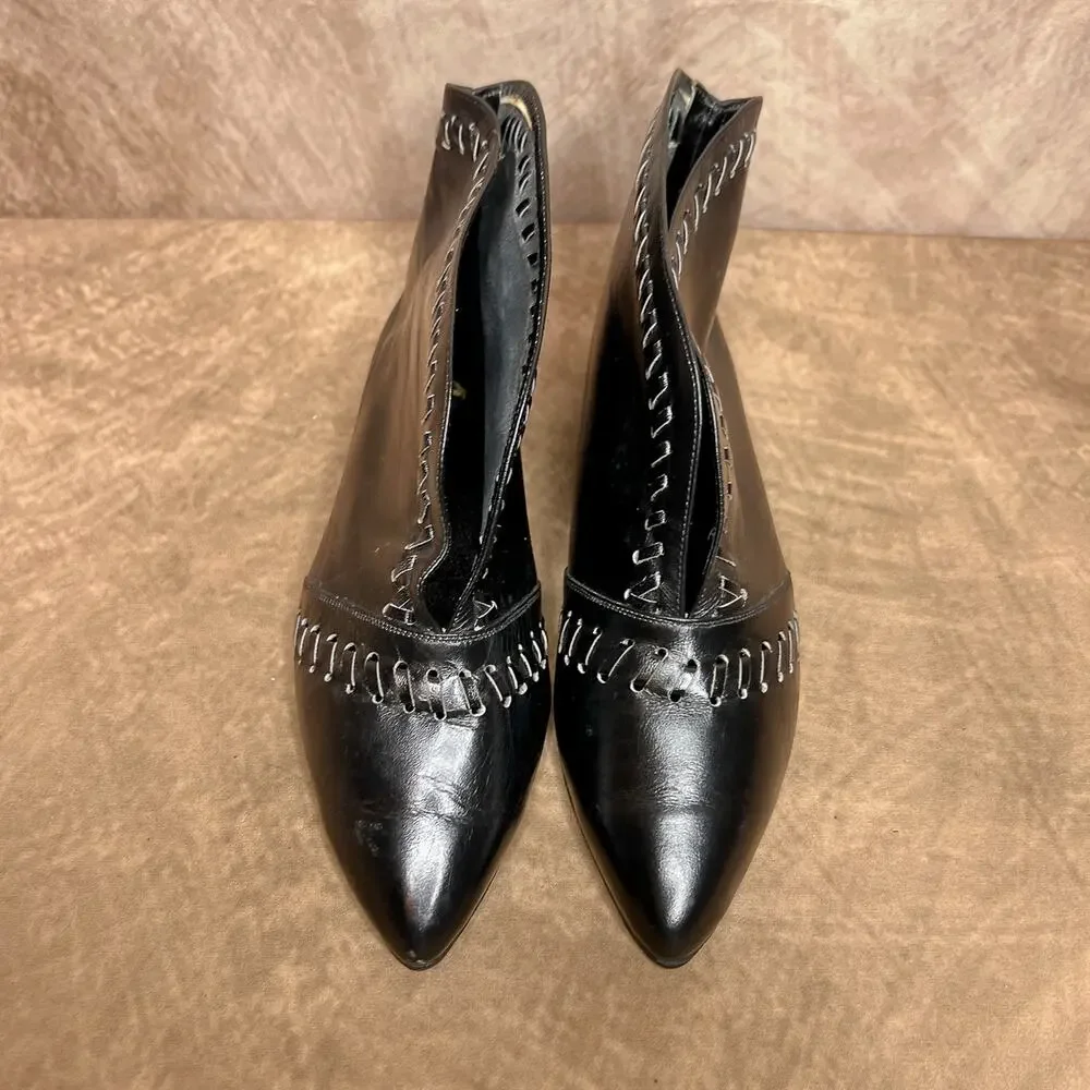 Vintage 60s Joanna Black Whip Stitch Style Western Victorian Ankle Boots - Picture 4 of 12